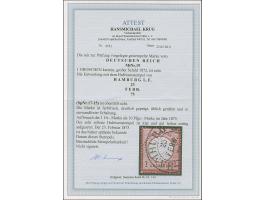 “HAMBURG-L.E. 23.FEBR.75” (Spalink 17-15) klar auf loser Marke großer Schild 1 Gr. karmin. Die farbfrische Marke ist deutlich