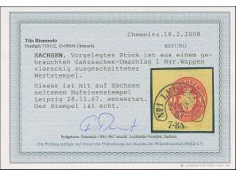 “LEIPZIG No. 1 28.12.67” (Spalink 21-1) kompletter und klarer Abschlag auf breitrandigem Ganzsachen-Ausschnitt Wappe 1 Ngr., 