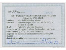 “LEIPZIG No. 1 22.4.70” (Spalink 21-1) mehrfach klar auf zwei Einzelmarken Norddeutscher Postbezirk 2 Gr. und Einzelmarke 5 G