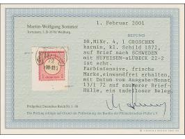 “LÜBECK 13.1.72” (Spalink 22-2) klar auf kleiner Schild 1 Gr. karmin als tarifgerechte Einzelfrankatur auf Drucksachen-Faltbr