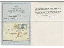 “METZ 18.MÄRZ.74” (Spalink 25-1N) zweimal klar auf waagerechtem Paar 2 Gr. grauultramarin und Einzelwert 5 Gr. ockberbraun al