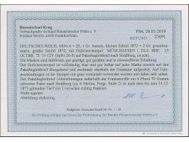 “MÜHLHAUSEN i. ELS. BHF. 15.OCTBR.72” (Spalink 26-5) zweimal klar auf kleiner Schild 1 Gr. karmin und großer Schild 2 Gr. gra