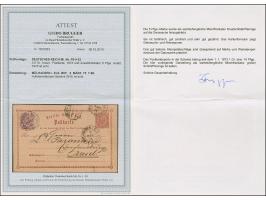 “MÜLHAUSEN i. ELS. BHF. 6.MÄRZ.75" (Spalink 26-6) mehrfach klar auf Ganzsachenkarte ½ Gr. mit tarifgerechter Zufrankatur 5 Pf