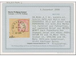 “OSNABRÜCK 15.MÄRZ.72” (Spalink 30-2) klar auf kleiner Schild 1 Gr. karmin auf Briefkuvert nach Papenburg mit Ankunftsstempel