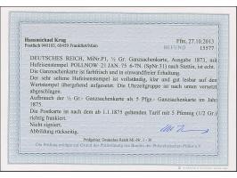 “POLLNOW 21.JAN.75” (Spalnik 31) sehr klar mit nach unten versetzter Uhrzeitengruppe auf Ganzsachenkarte ½ Gr. nach Stettin i