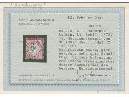 “SOLINGEN 18.MAI.72” (Spalink 34-3) klar auf loser Marke 1 Gr. karmin. Die farbfrische Marke ist gut geprägt, gut gezähnt und