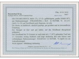 “STRASSBURG i. ELS. 16.NOVBR.74” (Spalink 17-1N) sehr klar auf großer Schild ⅓ Gr. gelblichgrün als tarifgerechte Einzelfrank