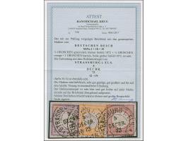 “STRASSBURG i. ELS. 5. DECBR.73” (Spalink 36-5) dreimal klar auf kleiner Schild ½ Gr. grauviolett sowie großer Schild ½ Gr. o