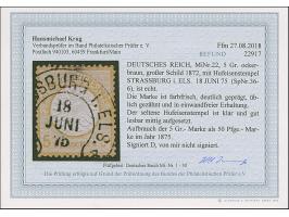 “STRASSBURG i. ELS. 18.JUNI.75” (Spalink 36-6) sehr klar auf loser Marke großer Schild 5 Gr. ockerbraun. Die farbfrische Mark