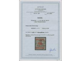 5 M. auf 2 Pfg. ohne Netzuntdruck, mit zeitgerechter Entwertung “ZOPPOT (*f*) 9.8.21”, in einwandfreier Erhaltung, signiert S