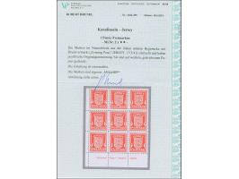 1941, Wappen 1P. auf gestrichenem, weißen Papier, 9er-Block aus der linken unteren Bogenecke mit Druckvermerk “EVENING POST,”