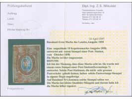 KAZANSKAYA: 10 kopeck brown &amp; blue, clear to good margins, used with almost complete strike of small red double line hand