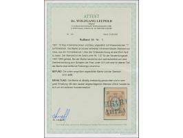 LIBAU (Latvia): 10 kopeck brown &amp; blue, large margins, tied by blue straight line handstamp to piece. Very fine and uniqu