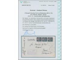 1941, 20 K. auf 1 Pfg., roter Handstempelaufdruck, senkrechter Dreierstreifen mit Stempel “PSKOV -8.9.41” auf Orts-R-Brief, t