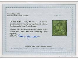 1852, ⅓ Sgr. auf grün, farbfrisch und allseits voll- bis breitrandig, ungebraucht ohne Gummi, in tadelloser Erhaltung, Fotobe