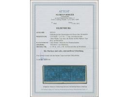 1/30 Th. auf blau, in Type I mit Plattenfehler “Retusche des Plattenschaden” im waagerechten Dreierstreifen mit zwei Marken i