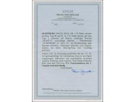 1/30 Th. auf blau, Type III und 1/15 Th. auf rosa in Type I, jeweils voll- bis breitrandig mit blauem L1 “FRANCO” als tarifge