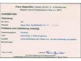 1/15 Th. auf rosa, Type III mit blauem Rahmenstempel “OLDENBURG 16.11” als tarifgerechte Frankatur auf Faltbriefhülle der 2. 