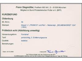 1/10 Th. auf hellolivgelb, farbfrisch und allseits vollrandig mit blauem L1 “FRANCO” auf komplettem Faltbrief mit blauem L3 “