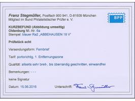 “ABBEHAUSEN 18.V.” blauer Rahmenstempel klar auf allseits breit- bis überrandig geschnittener 1 Gr. lebhaftgraublau auf Faltb