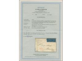 1 Gr. auf lebhaftgraublau im waagerechten Dreierstreifen mit blauem Rahmenstempel “OLDENBURG 9.8.(59)” als tarifgerechte Mehr