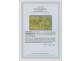 ¼ Gr. Gr. gelblichorange im waagerechten Paar mit doppelt aufgesetztem DKr. “OLDENBURG 16.12.”. Das farbfrische Paar ist alls