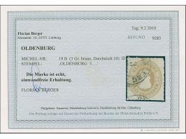 3 Gr. braun mit Durchstich 10 und schwarzem DKr. “OLDENBURG 3…”, in einwandfreier Erhaltung, Fotobefund Berger BPP (2010)