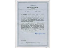 ½ Gr. rötlichorange, 2 Gr. ultramarin und 3 Gr. ockerbraun je mit Durchstich 11¾ und blauem Rahmenstempel “WILDESHAUSEN 7.2."