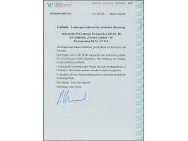 1944, Probedruck 30 auf 50 C. violett mit rotem statt schwarzen Aufdruck, im kompletten 100er-Bogen mit allen Rändern, senkre