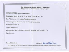 Korbedeckel 5 Mrd. M. durchstochen im Viererblock mit Unterrand und HAN “H 6308.23 24” in Mischfrankatur mit Rentenpfennig 3-