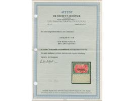 1920, 5 Mark grünschwarz/lebhaftlilarot mit 26:17 Zähnungslöchern, Unterrandstück mit Formnummer “4” sowie Teil des Passerkre