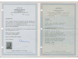 1947, Urdruck 10 C.-50 Fr. komplett, Mi.-Nr. 228-229 sowie 235 je mit in beiden Varianten, 2 F. ein Wert ungebraucht, sonst p