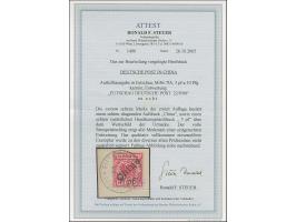 1900, 5 pf. auf Diagonalaufdruck 10 Pfg. mit Stempel “FUTSCHAU DP 22.9.00” auf Briefstück in einwandfreier Erhaltung. Ein seh