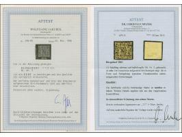 1½ S. auf gelb, farbfrisch und voll- bis meist breitrandig mit kreuzweise aufgesetzem Strichstempel, in tadelloser Erhaltung.