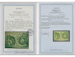 1851, 3 Pfg. gelblichgrün im waagerechten Paar, allseits knapp- bis überrandig je mit Nummer “1” (Hofpostamt Dresden). Das fa