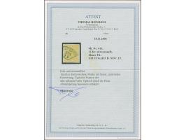 1869, 14 Kr. zitronengelb, sehr farbfrische Marke, allseits guter Durchstich, sauber mit blauem Fächerstempel “STUTTGART NOV.