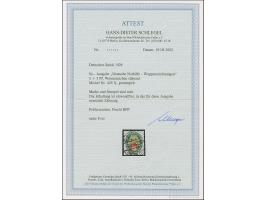 1928, Nothilfe 5 Pfg. mit stehendem Wasserzeichen (2X), sauber gestempelt und normal gezähnt, in einwandfreier Erhaltung. Ein