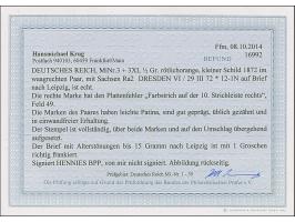 ½ Gr. rötlichorange mit Plattenfehler “Farbstrich auf der 10. Strichleiste rechts” (Feld 49) im waagerechten Paar mit Normalm