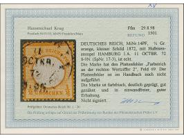 ½ Gr. orange mit Plattenfehler “Farbstrich an der rechten Wertziffer 2” (Feld 69), gestempelt, die farbfrische Marke ist deut