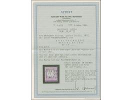 ¼ Gr. grauviolett mit Plattenfehler “helle Striche im Rahmen unten links” (Feld 141), mit klarem Rahmenstempel “GREIFF(ENBERG