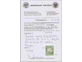 ⅓ Gr. grausmaragdgrün mit Plattenfehler “Punkt unter R in Groschen” (Feld 14), gestempelt, die farbfrische Marke ist deutlich