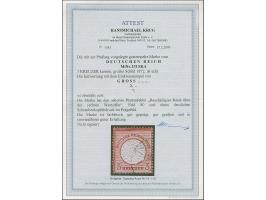 3 Kr. karmin mit Plattenfehler “beschädigter Kreis links über der rechten Wertziffer” (Feld 80) und zusätzlich einen deutlich