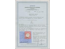 3 Kr. karmin mit Plattenfehler “Kerbe im Innenkreis unter R in REICHS” (Feld 136), mit klarem EKr. “SULZBURG 2.DEZ.(74)” als 