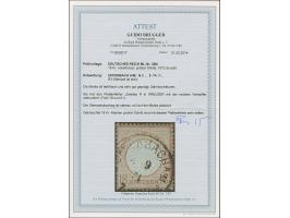 18 Kr. ockerbraun mit Plattenfehler “rechter Fuß vom zweiten R in KREUZER nach rechts verlängert” (Feld 19,21), mit Ekr. “OFF