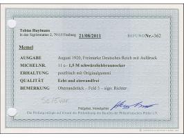 1920, 1,50 Mark schwärzlichbraunocker, Oberrandstück, postfrisch, zwei Zahnspitzen winzig fleckig, sonst tadellos, eine sehr 