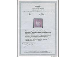 1873, 70 Kr. rotlila, Bogenfeld 5, farbfrisch, allseits breitrandig geschnitten mit schöner Wappenprägung, mit vollständigen 