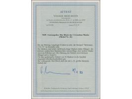 1 Gr. karmin im waagerechten 30er-Block, entwertet durch Preußen-DKr. "METTMANN 1/10 71". Einige Werte fehlerhaft, für eine d