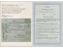 ½ Gr. orange und 5 Einzelwerte 1 Gr. rosa, mit neuem EKr. "WEIMAR 22 11 71" &nbsp;auf beigefarbener &nbsp;"Telegraphische Dep