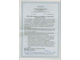 1 Gr. karmin, farbfrisch und gut gezähnt, mit sauber auf- und nebengesetztem Ra3 "CROSSEN AN DER ODER 1/1 72" sowie nochmals 