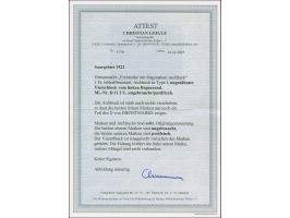 1922, 1 Fr., Aufdruck in Type I, ungezähnter Viererblock vom linken Bogenrand, dabei die linken Marken ohne Aufdruck (kleiner